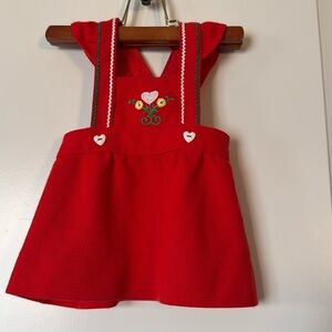 VTG 12m Carters red white heart green stitching baby overall holiday Christmas